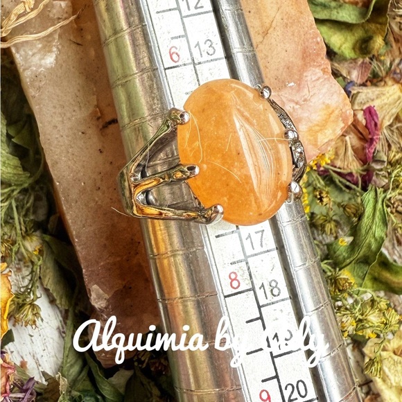 Orange jade silver chunky ring band - Picture 1 of 1